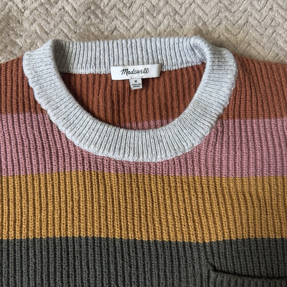 Madewell Cotton Crewneck Relaxed Sweater In Stripe Size M - Picture 2 of 5